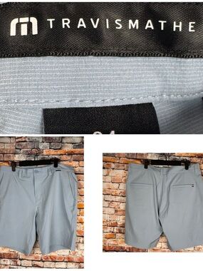 Travis Mathew Tech Chino Golf Shorts Preppy Casual Periwinkle Blue Size 34